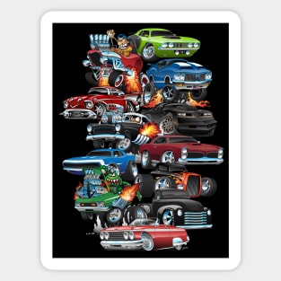 Car Madness! Muscle Cars and Hot Rods Cartoon Sticker